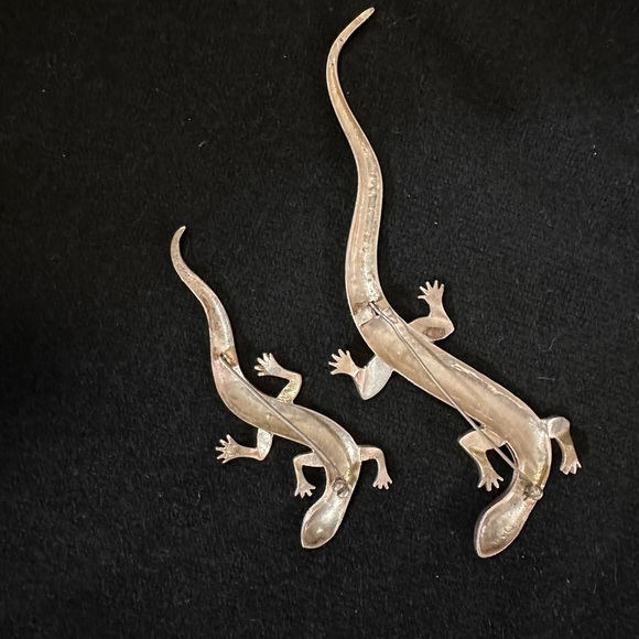 Silver Marcasite Salamander Pins | Set of 2 - Picture 2 of 3